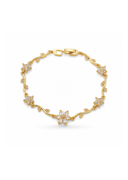 Pulsera de eslabones floral con zirconias chapa de oro 18k
