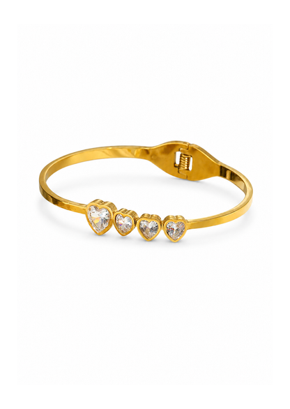 Pulsera cuatro corazones con cristales acero inoxidable