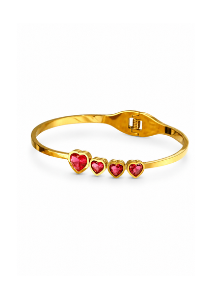 Pulsera cuatro corazones con cristales acero inoxidable