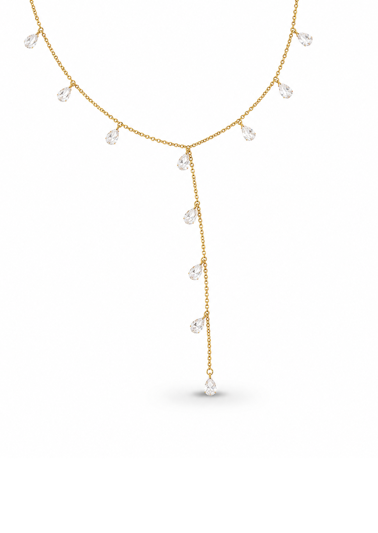 Collar lariat con cristales gota acero inoxidable