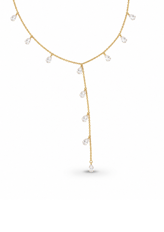 Collar lariat con cristales gota acero inoxidable