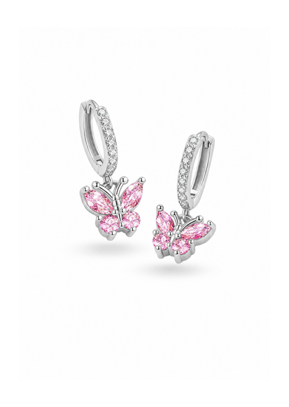 Aretes huggies mariposa chapado en plata con circón