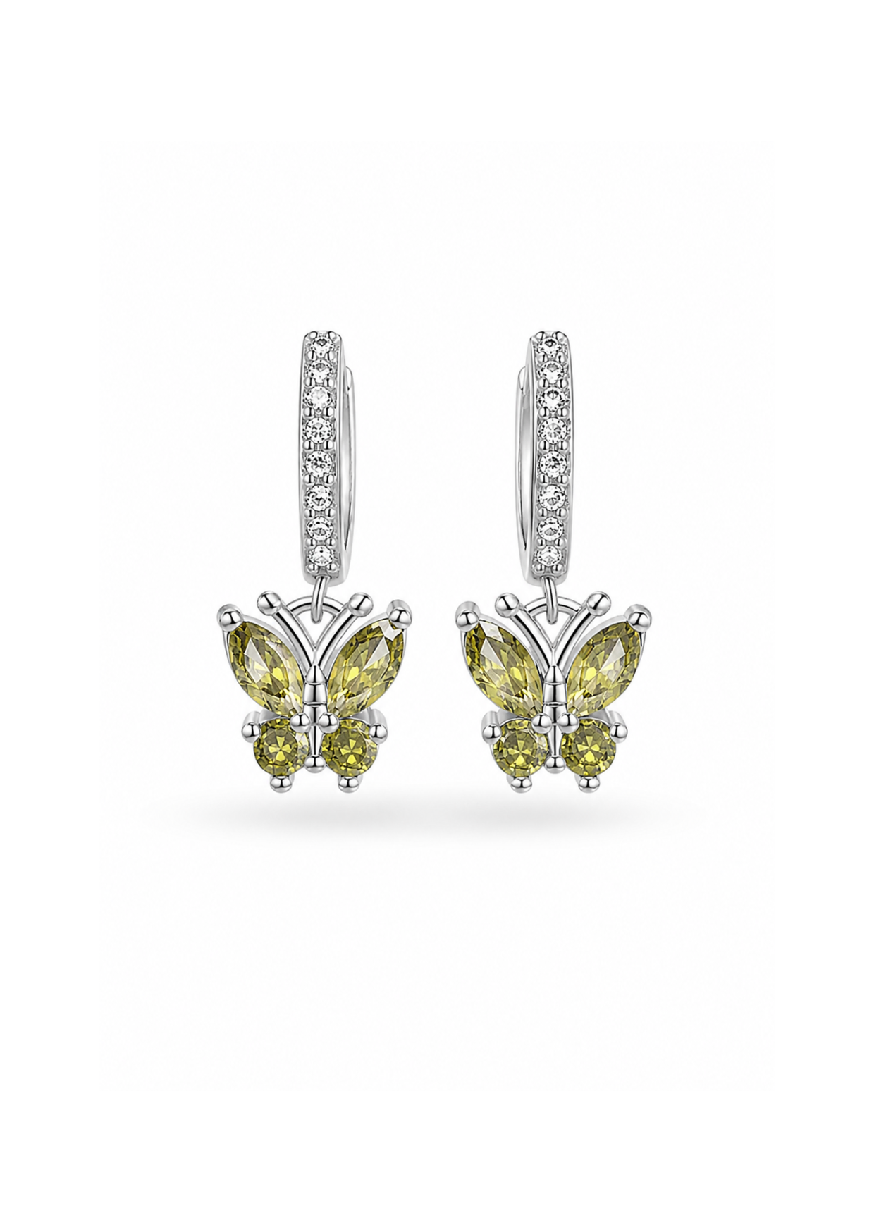 Aretes huggies mariposa chapado en plata con circón