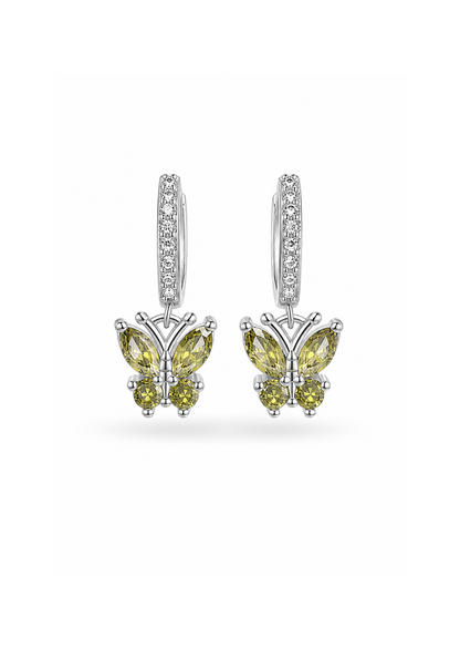 Aretes huggies mariposa chapado en plata con circón