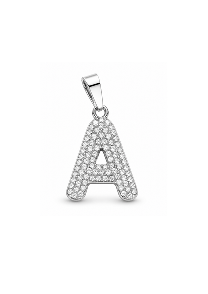 Dijes letras con cristales plateadas acero inoxidable