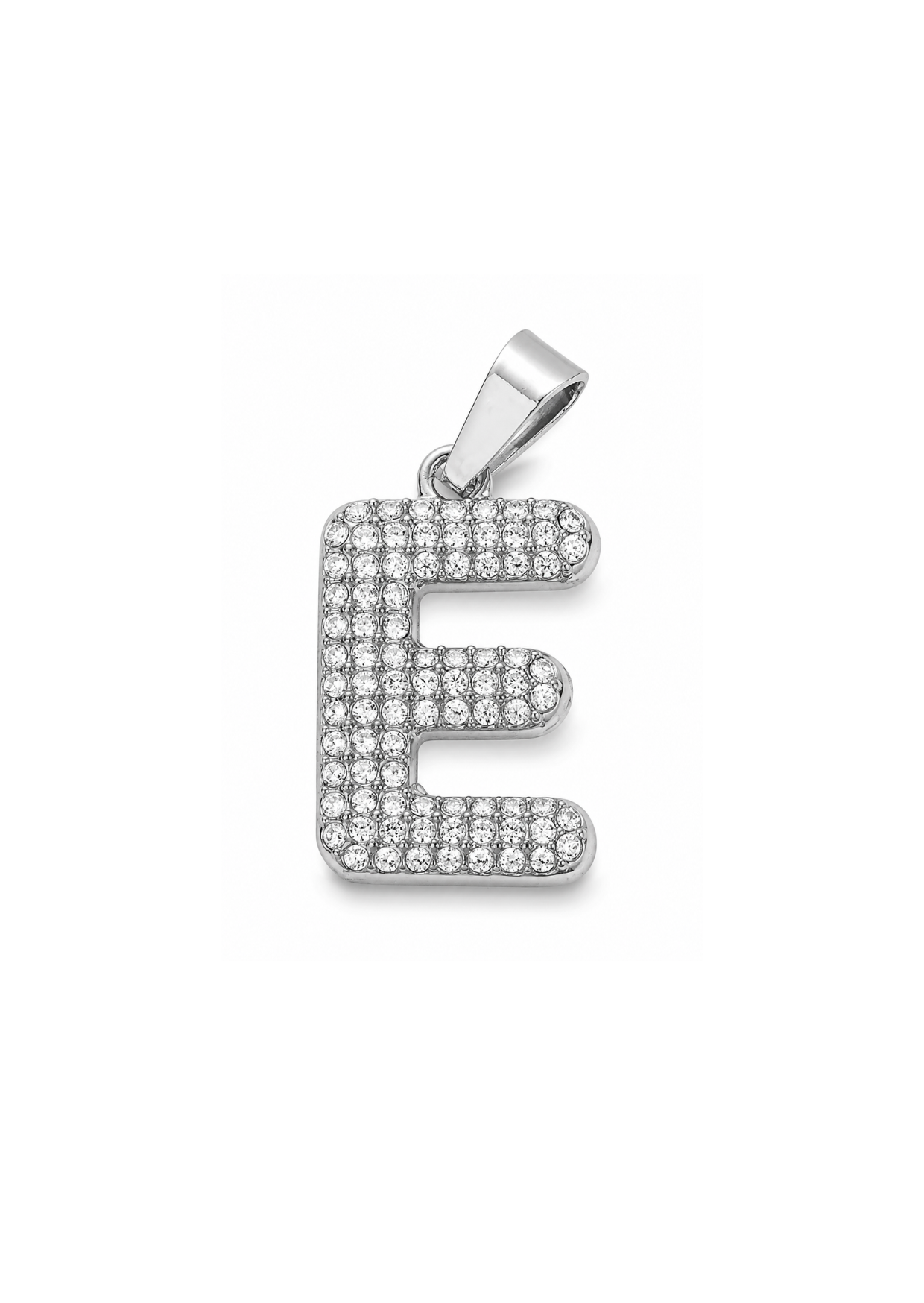 Dijes letras con cristales plateadas acero inoxidable