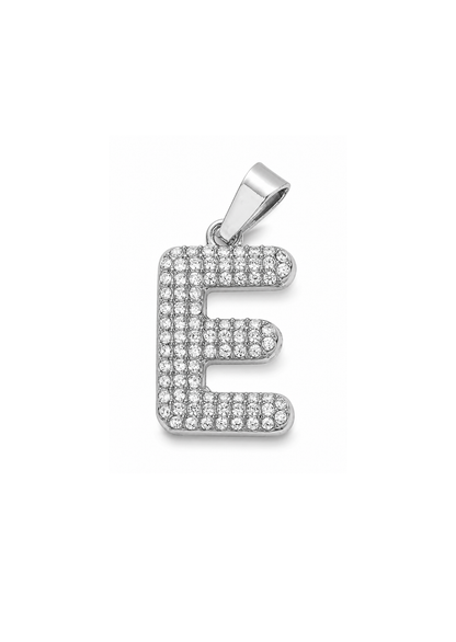Dijes letras con cristales plateadas acero inoxidable