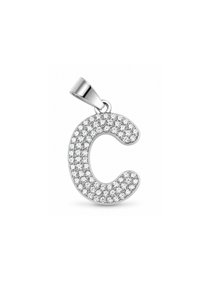 Dijes letras con cristales plateadas acero inoxidable