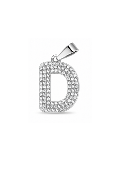 Dijes letras con cristales plateadas acero inoxidable