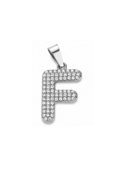 Dijes letras con cristales plateadas acero inoxidable