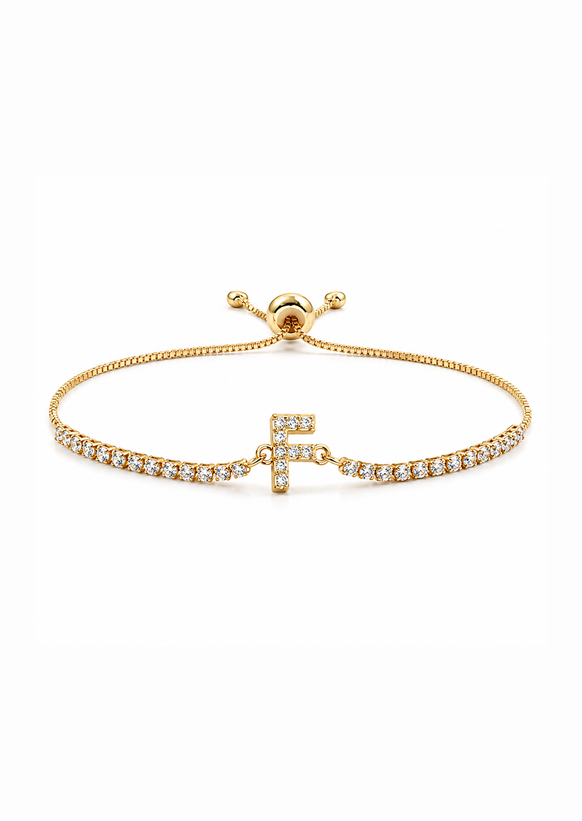 Pulseras ajustables con inicial tipo tenis chapa de oro