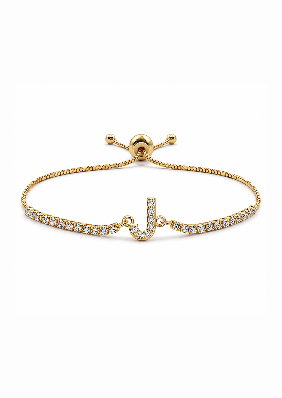 Pulseras ajustables con inicial tipo tenis chapa de oro
