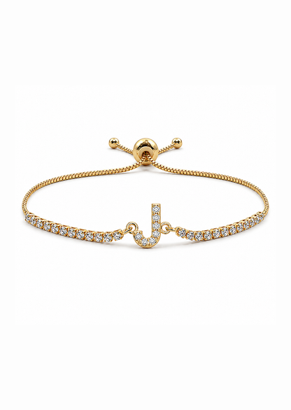 Pulseras ajustables con inicial tipo tenis chapa de oro