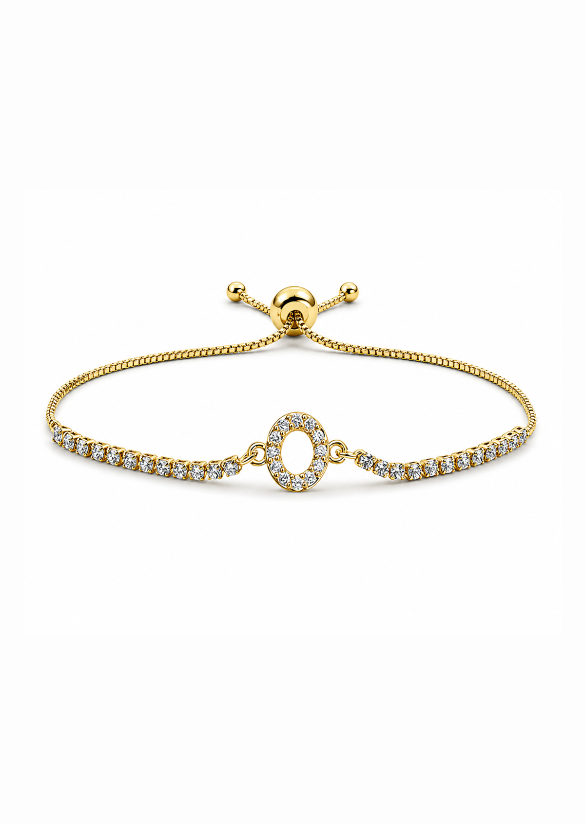 Pulseras ajustables con inicial tipo tenis chapa de oro