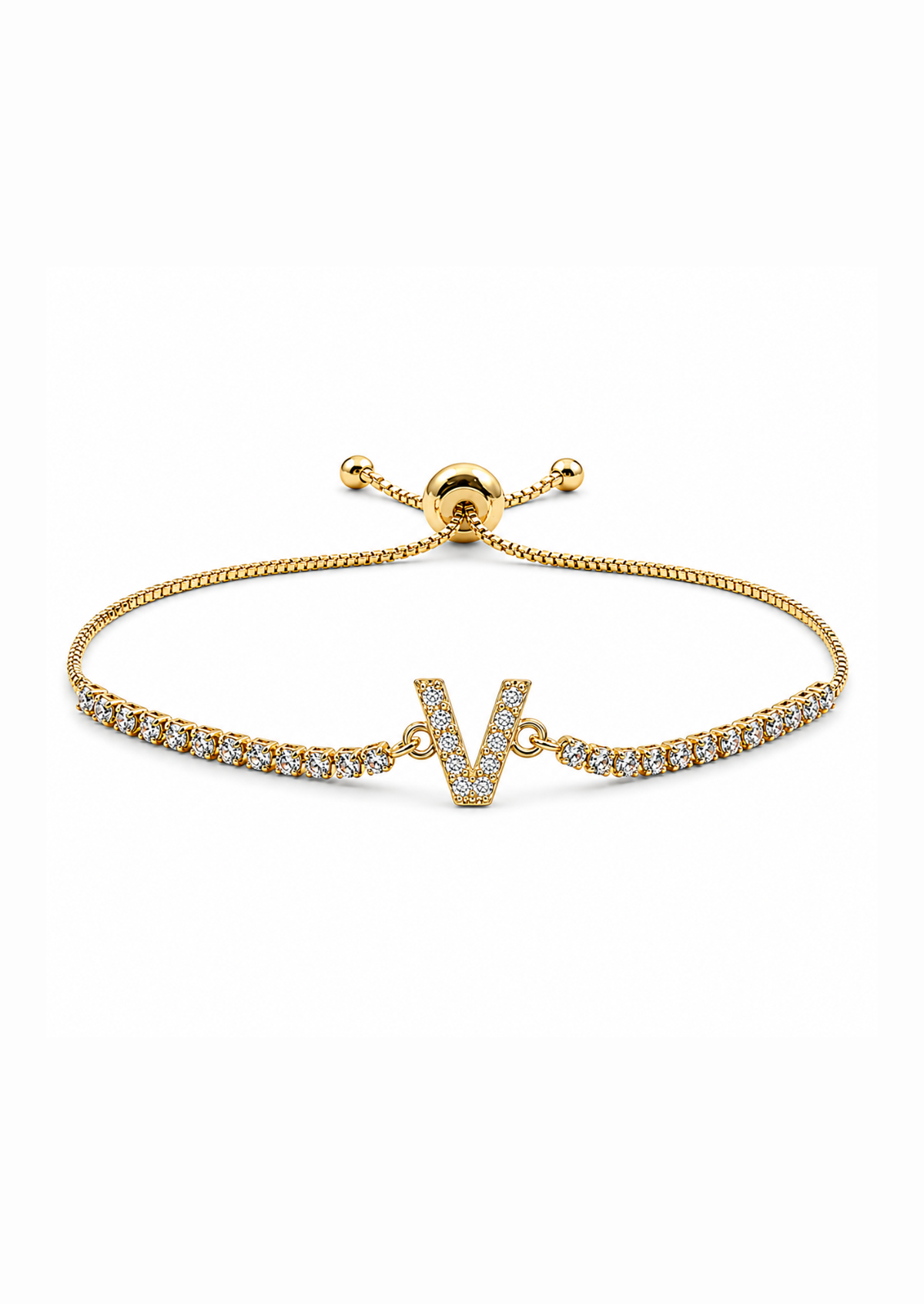 Pulseras ajustables con inicial tipo tenis chapa de oro