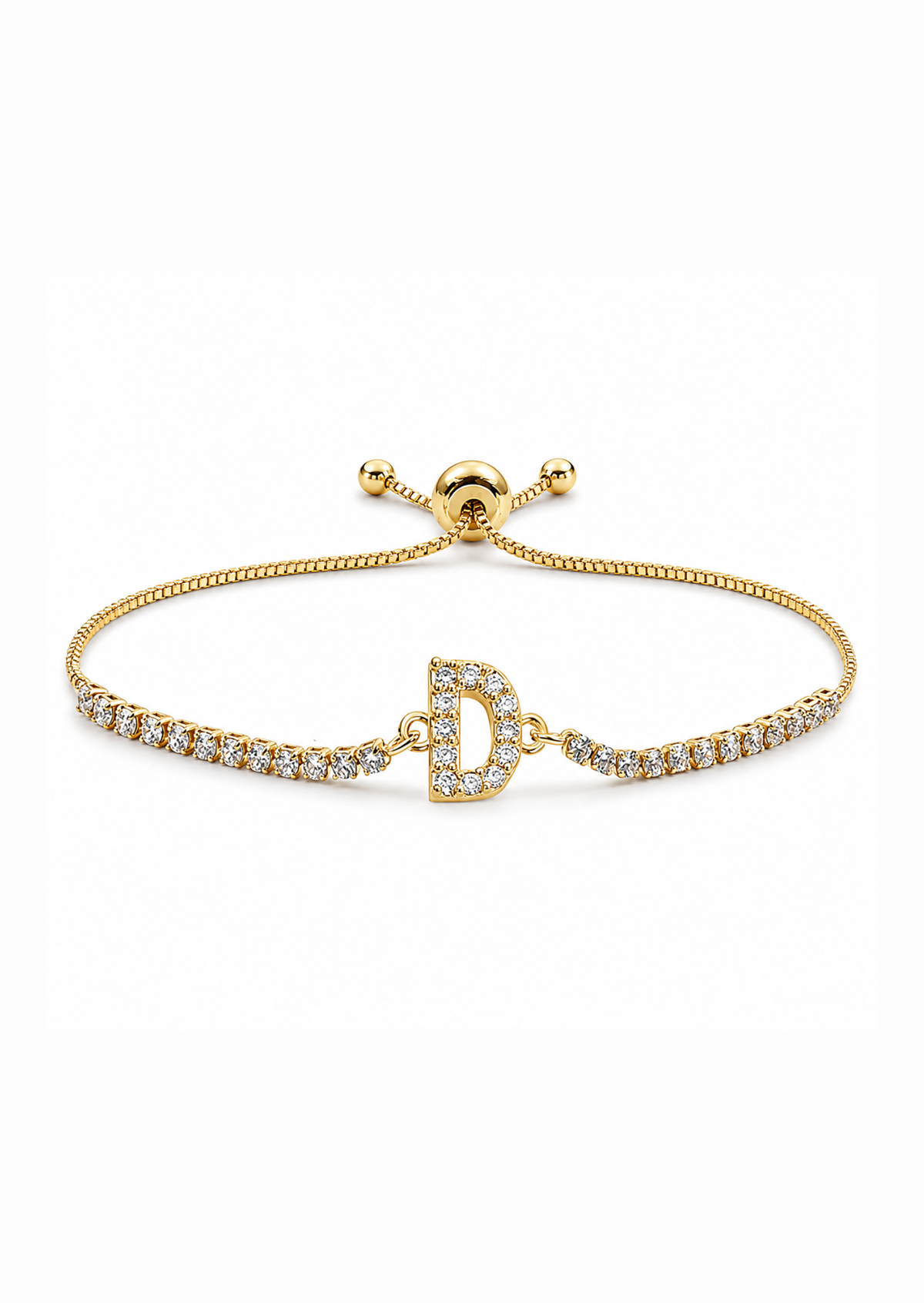 Pulseras ajustables con inicial tipo tenis chapa de oro