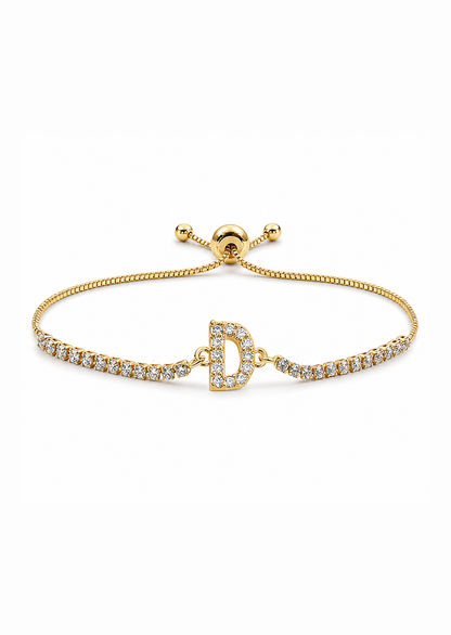 Pulseras ajustables con inicial tipo tenis chapa de oro