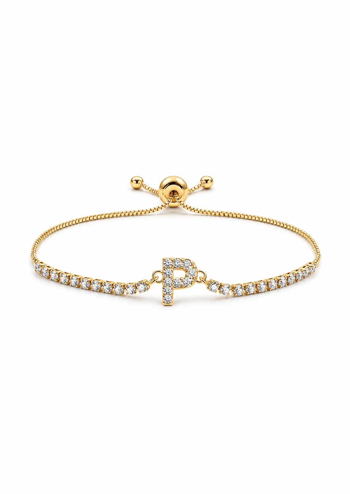 Pulseras ajustables con inicial tipo tenis chapa de oro
