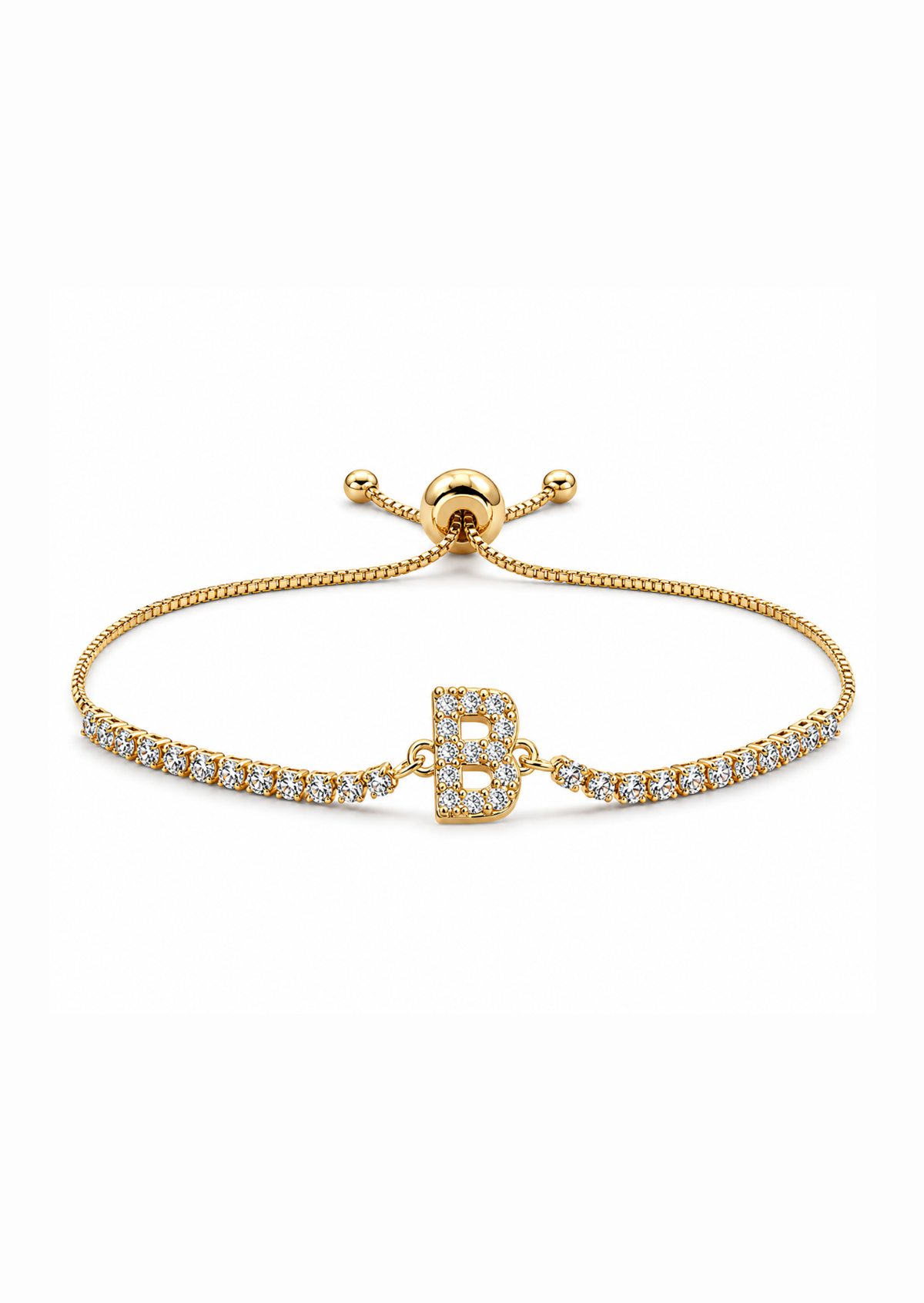 Pulseras ajustables con inicial tipo tenis chapa de oro
