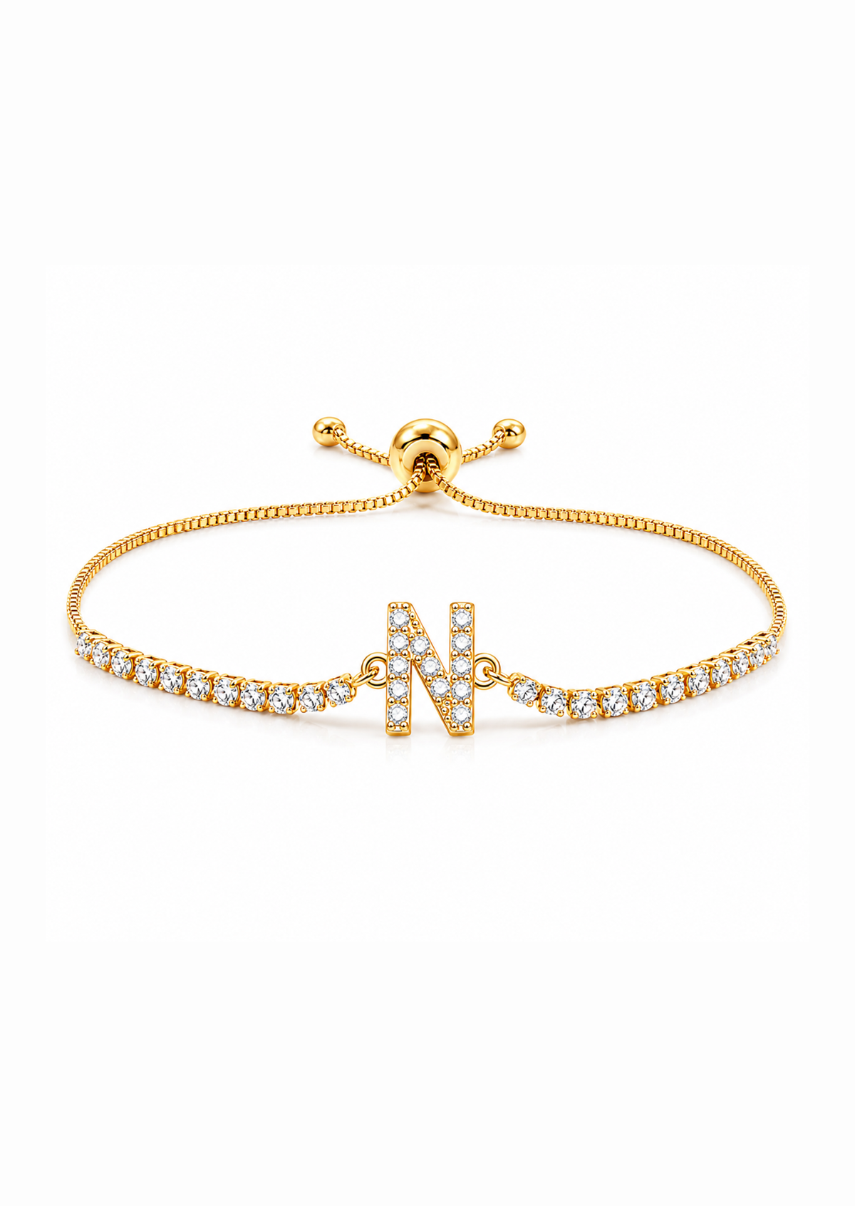 Pulseras ajustables con inicial tipo tenis chapa de oro