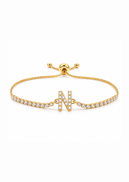Pulseras ajustables con inicial tipo tenis chapa de oro