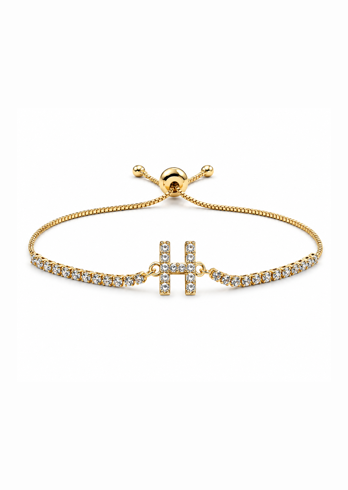 Pulseras ajustables con inicial tipo tenis chapa de oro