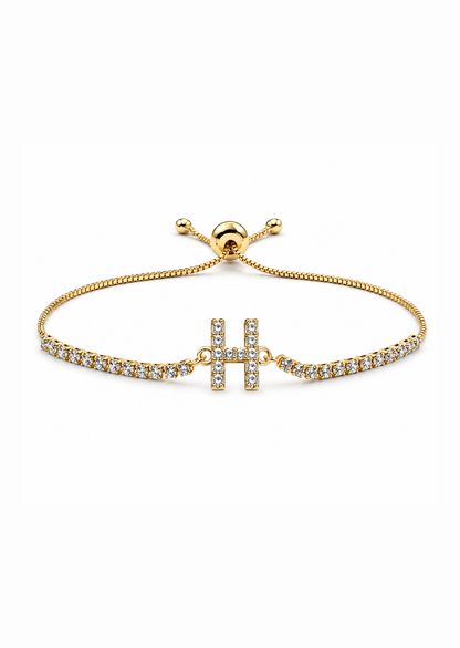 Pulseras ajustables con inicial tipo tenis chapa de oro