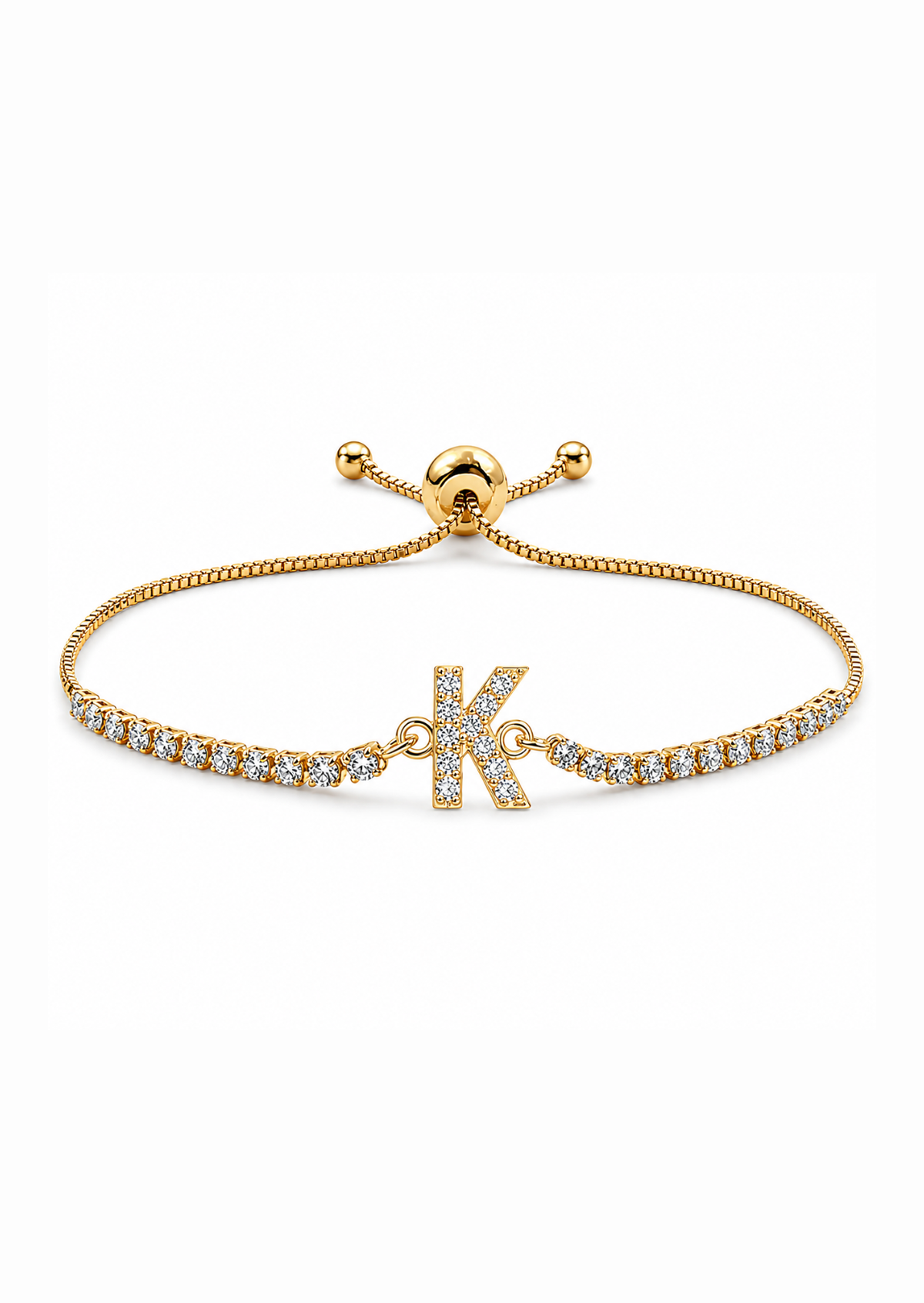 Pulseras ajustables con inicial tipo tenis chapa de oro