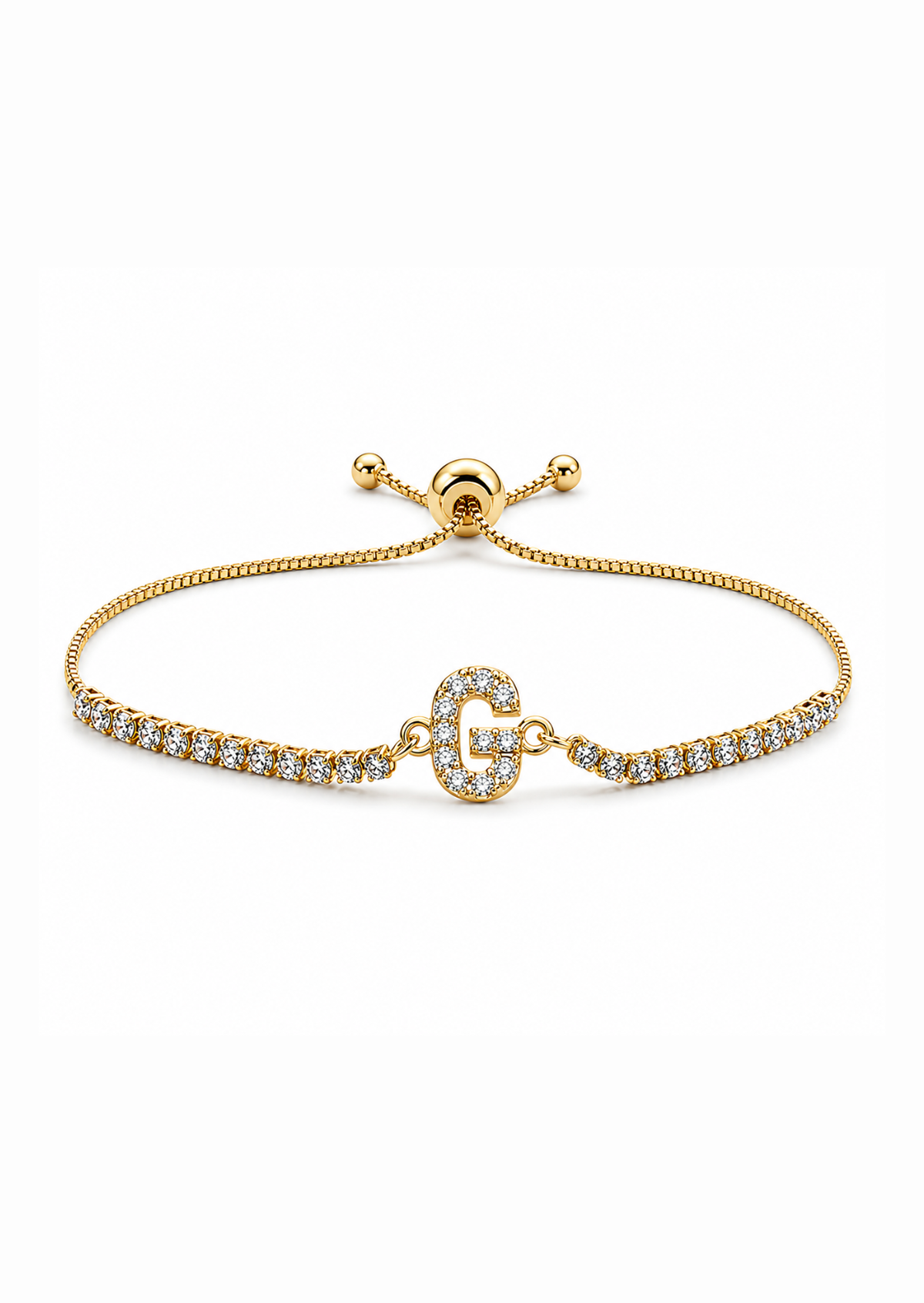 Pulseras ajustables con inicial tipo tenis chapa de oro