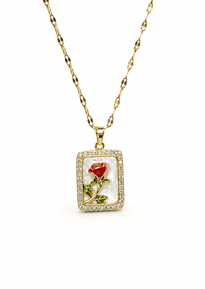 Collar rosa encantada con zirconias acero inoxidable