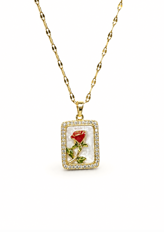 Collar rosa encantada con zirconias acero inoxidable