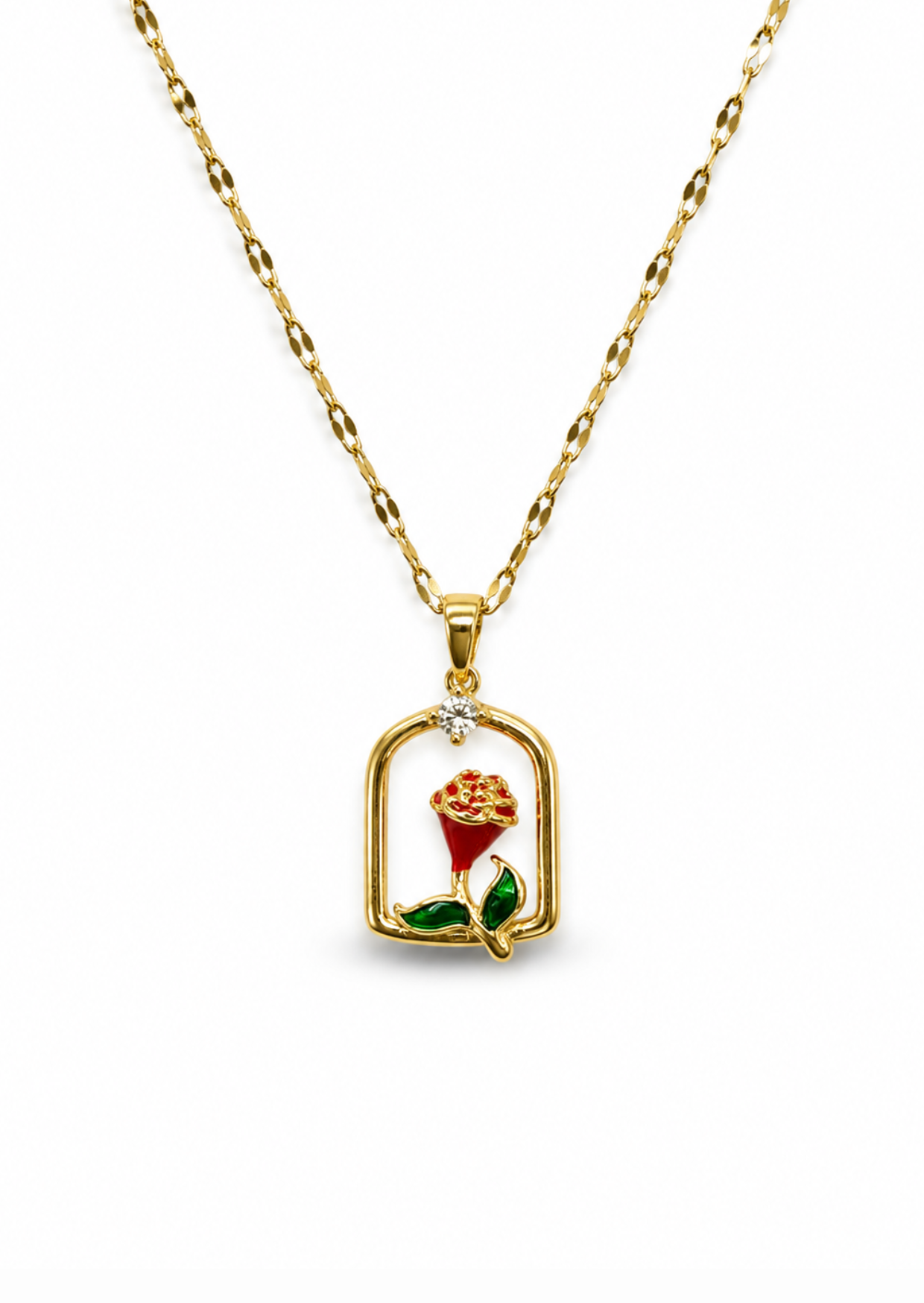 Collar rosa encantada con zirconias acero inoxidable