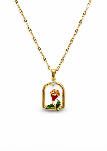 Collar rosa encantada con zirconias acero inoxidable