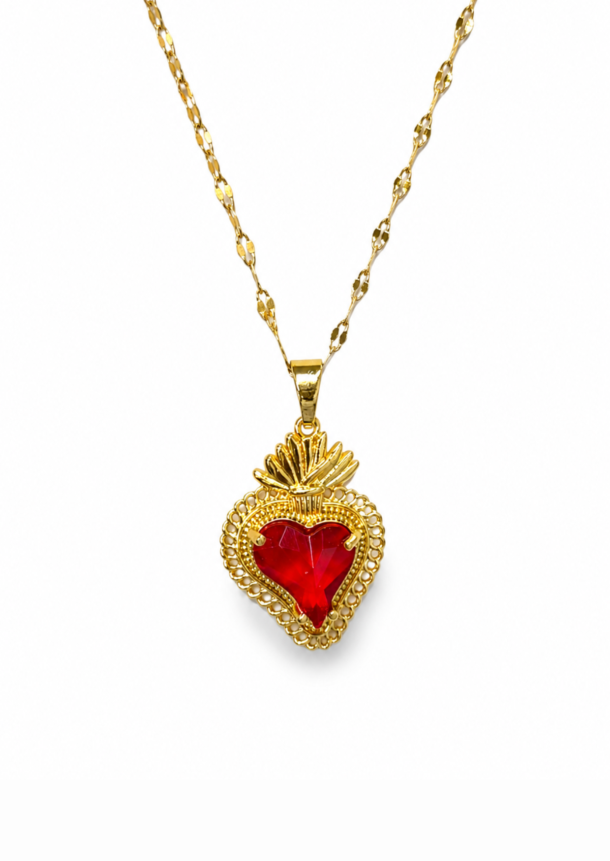 Collar sagrado corazón con zirconia acero inoxidable
