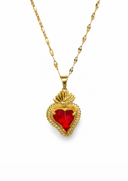 Collar sagrado corazón con zirconia acero inoxidable