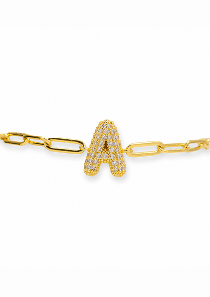 Pulseras inicial con zirconias cadena clip chapa de oro