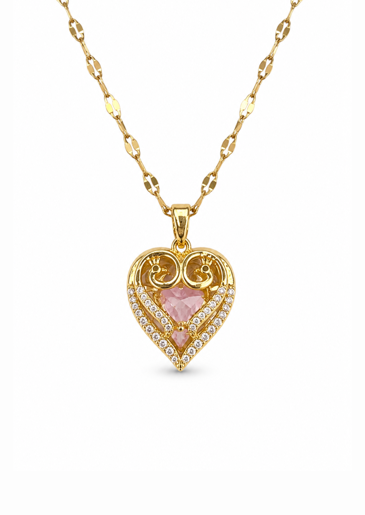 Collar corazón elegante con zirconias acero inoxidable
