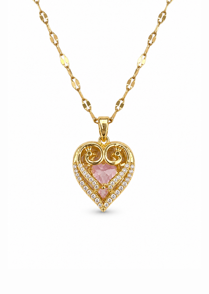 Collar corazón elegante con zirconias acero inoxidable