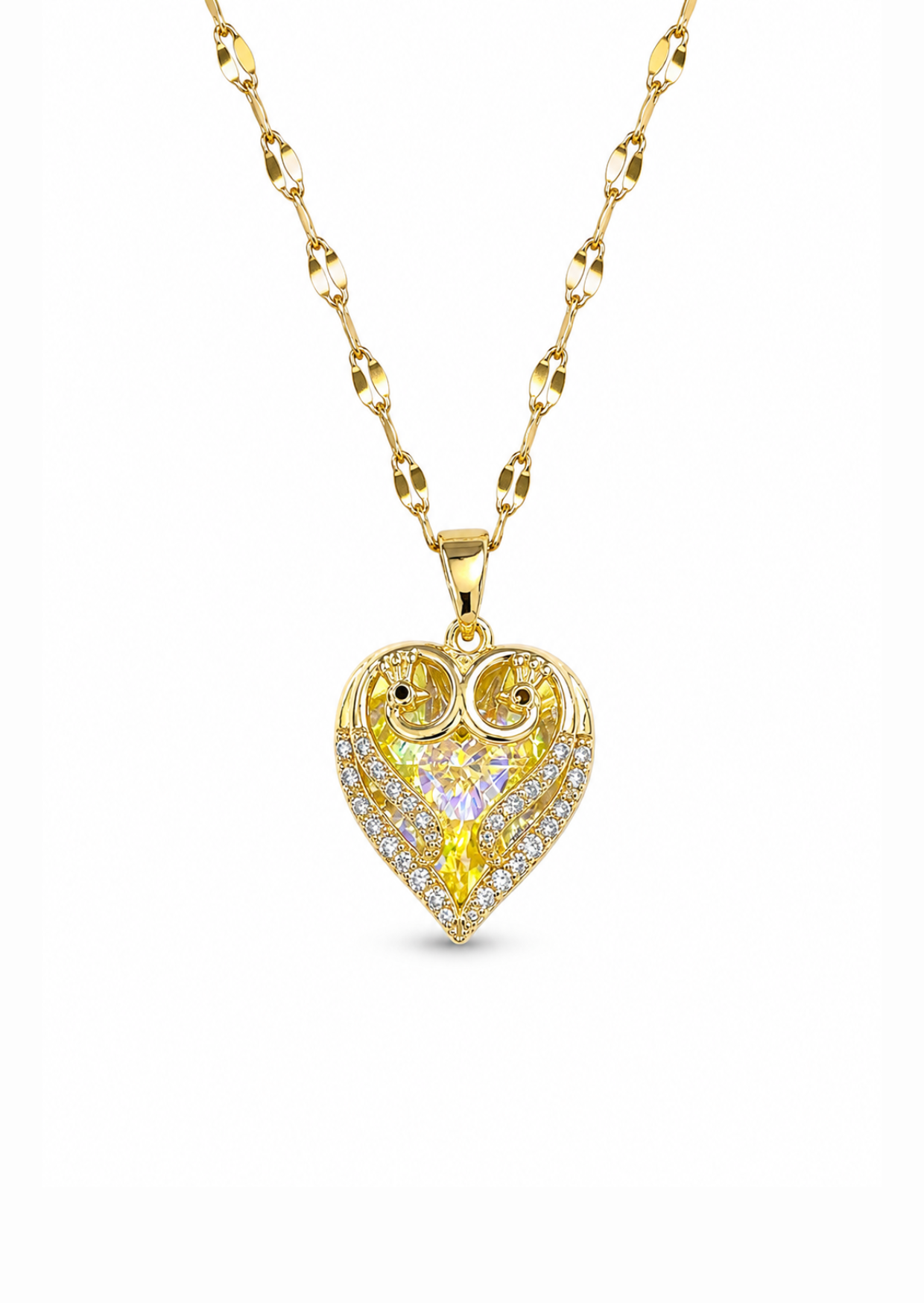Collar corazón elegante con zirconias acero inoxidable
