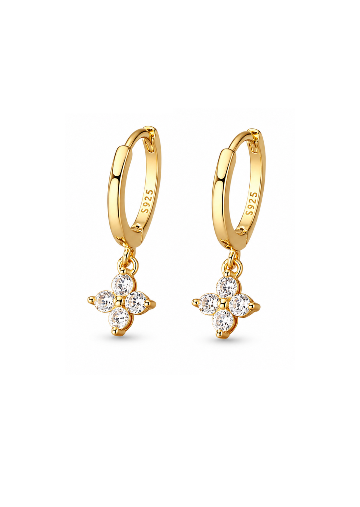 Aretes huggies trébol con circón plata 925