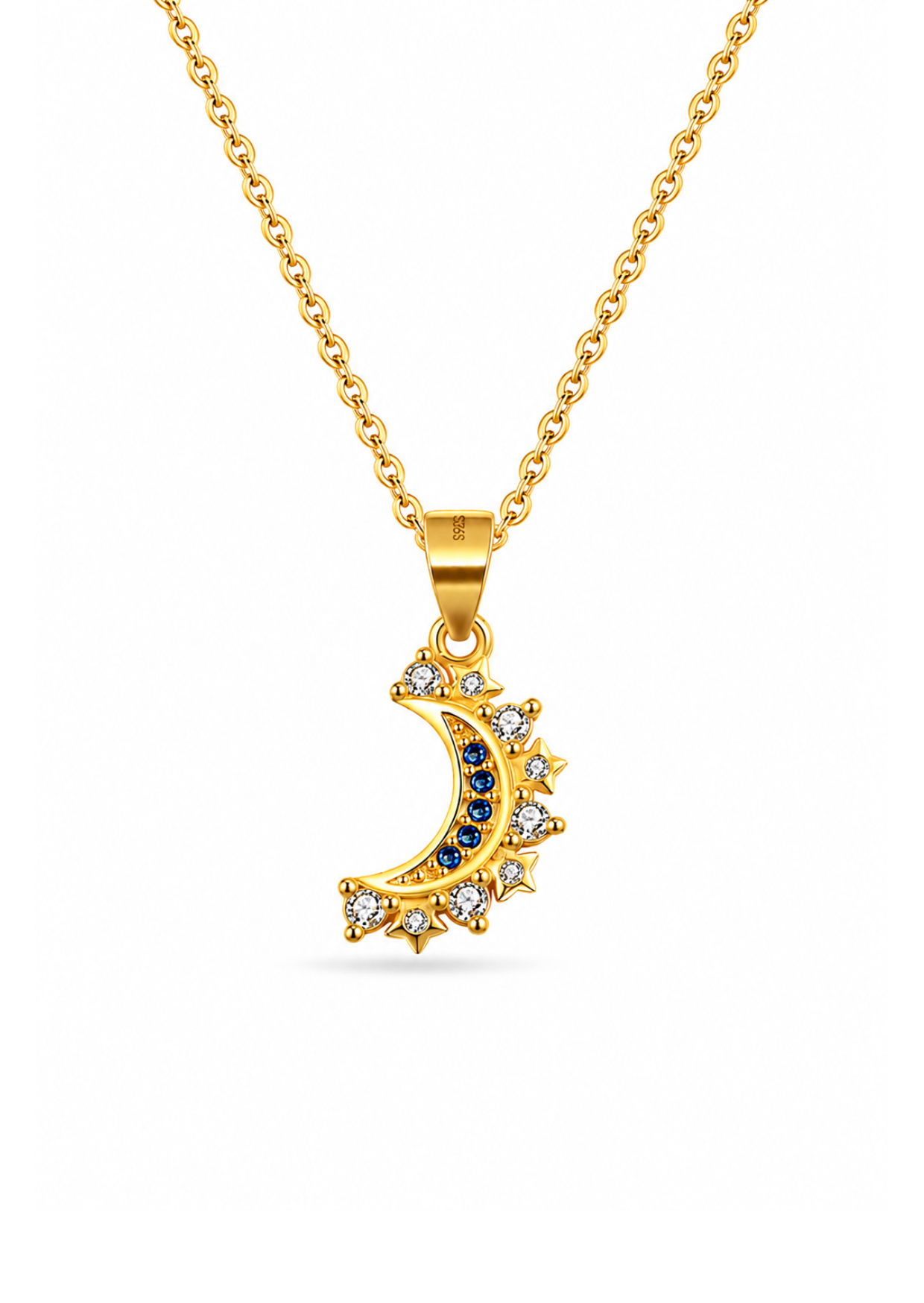 Juego de dijes sol y luna con zirconias dorado plata de ley 925