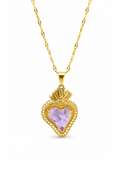 Collar sagrado corazón con zirconia acero inoxidable