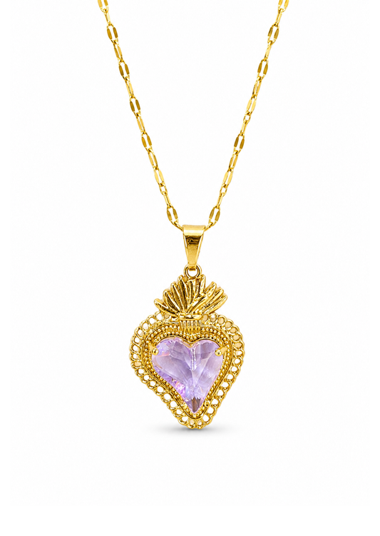 Collar sagrado corazón con zirconia acero inoxidable