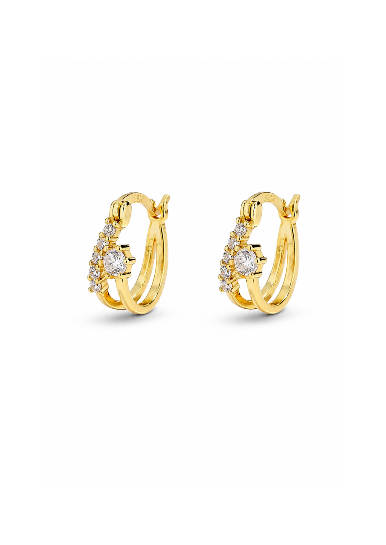 Aretes arracadas dobles con zirconias plata de ley 925