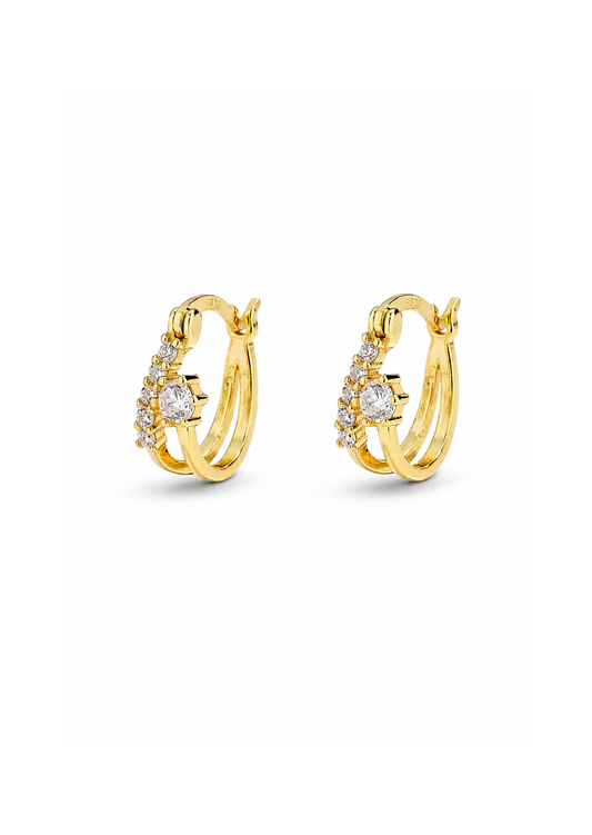 Aretes arracadas dobles con zirconias plata de ley 925
