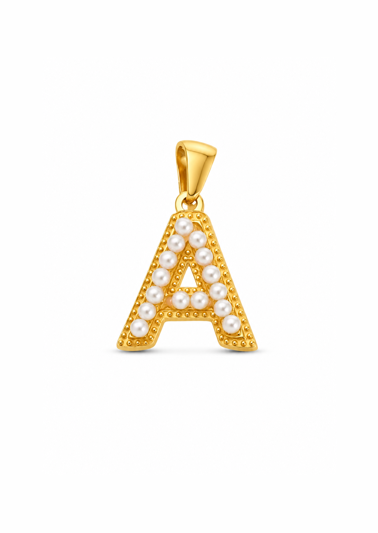 Dijes letras con perlas dorados acero inoxidable