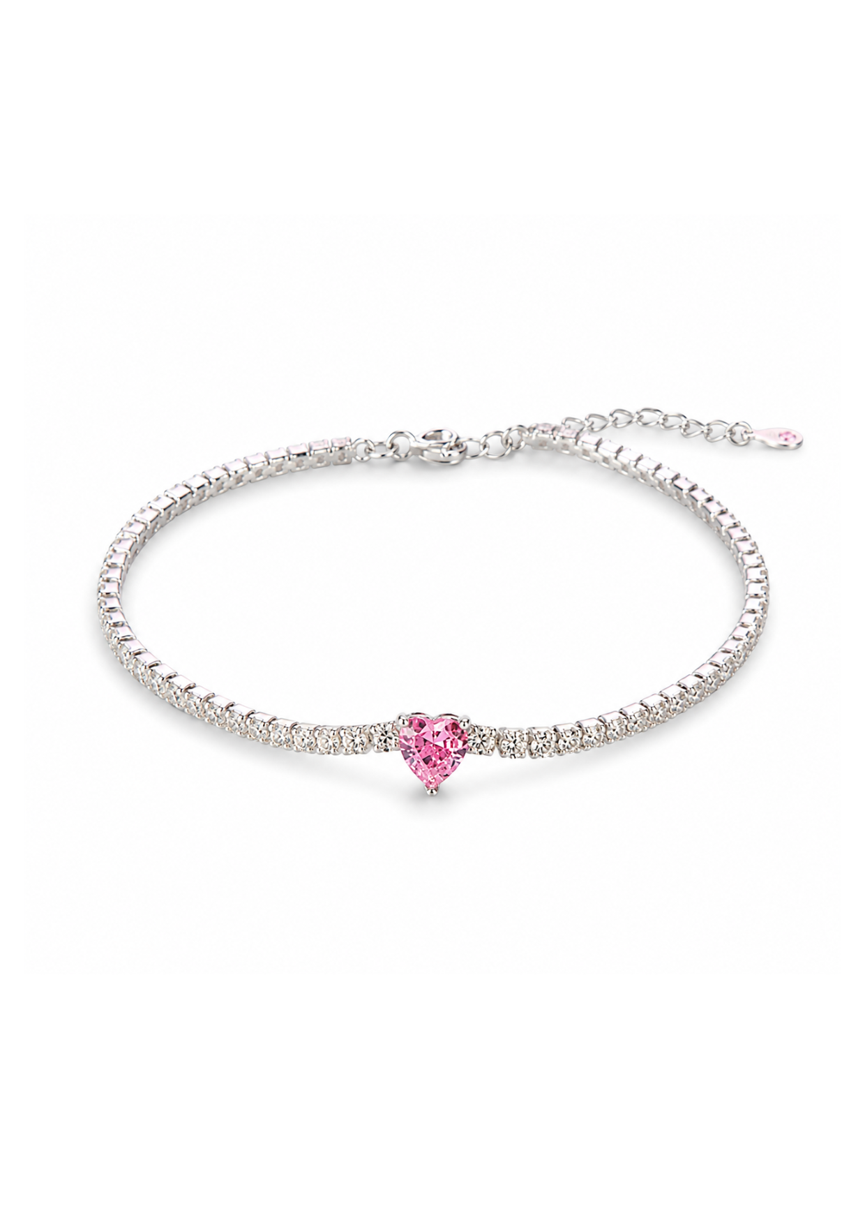 Pulsera tenis con corazón plata de ley 925