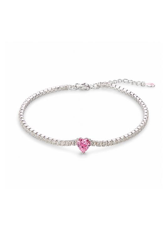 Pulsera tenis con corazón plata de ley 925