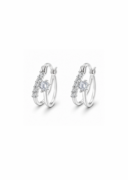 Aretes arracadas dobles con zirconias plata de ley 925