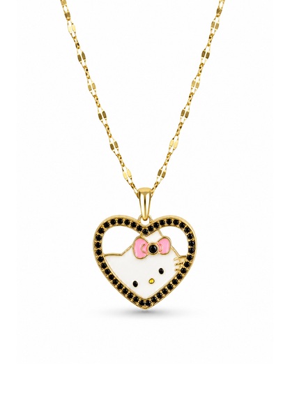 Collar corazón hello kitty con zirconias acero inoxidable